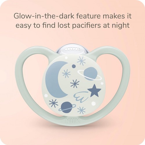NUK Space Night Silicone Soother Pacifier 1pc/box | 0-6 Months | 6-18 Months | 18-36 Months | Made in Germany | Glow in the Dark